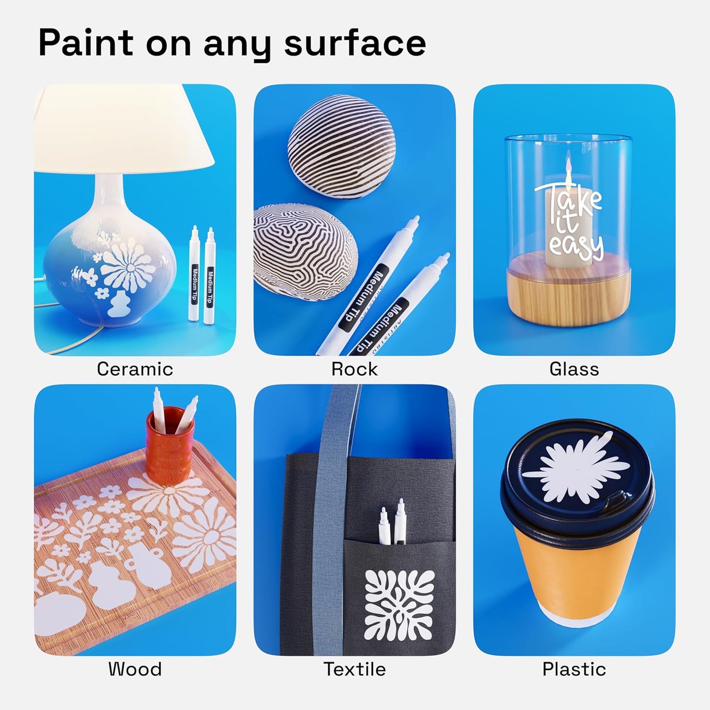 ARTISTRO 2 White Acrylic Paint Markers - 3mm Medium-Tip Paint Pens - Perfect for Crafting, Art Projects, & More