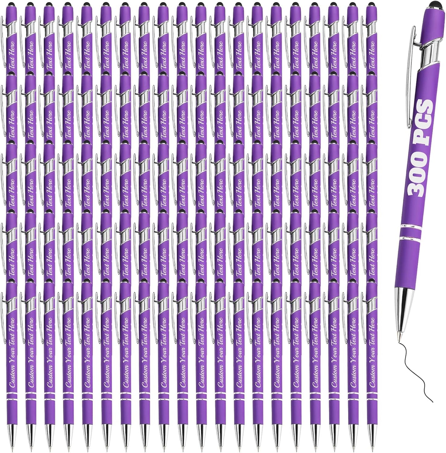 Personalized Pens Bulk 300 with Name Custom Engraving Ballpoint Pens with Stylus Tip Customized Smooth Writing Pens Personalized Gifts for Anniversary Birthday or Graduation(Purlpe,Black Ink)