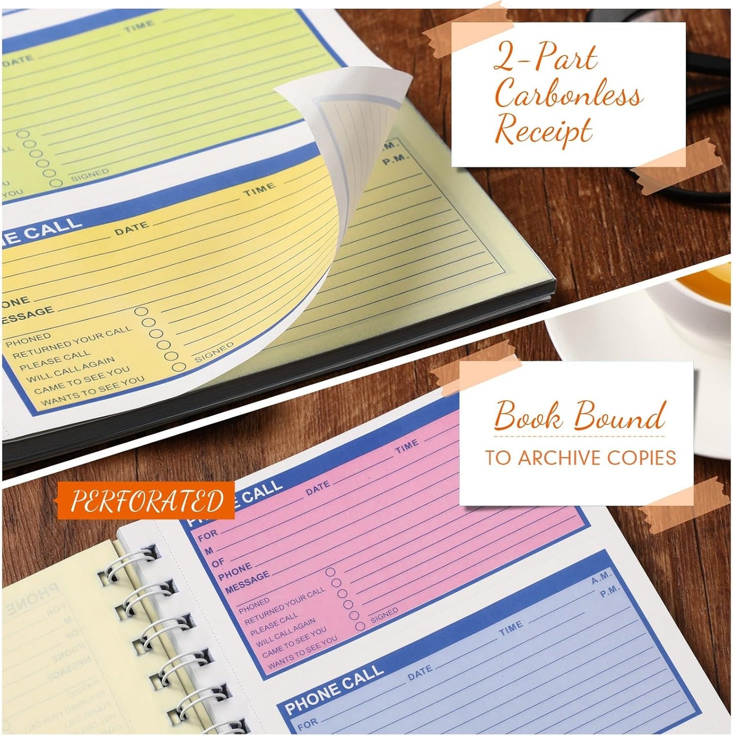 5 Pcs Spiral Bound Phone Message Book 5-1/2" x 11" 2 Part Colorful Carbonless Phone Message Pads 4 Messages Per Page Carbon Copy Notebook Spiral Phone Call Log Book for Business Office