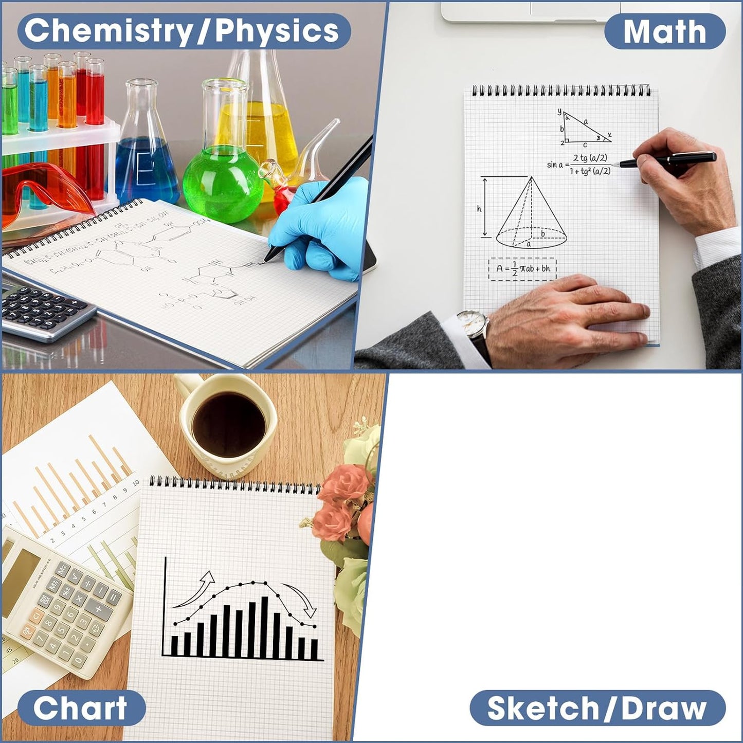 2 Pack Top Spiral Graph Paper Notebooks 8.7 X11.4 Inch A4 Grid Paper Notepad 70 Sheet Memo Steno Pad for Engineering Writing Sketching Drawing School Office Supplies (Dark Blue)