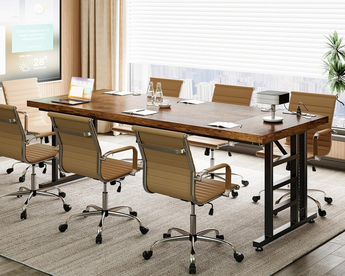 Coleshome 78 Inch Executive Desk with USB Ports, Large Computer Desk with Extra Thick, Long Mordern Office Desk, Workstation Business Furniture for Home Office, Vintage