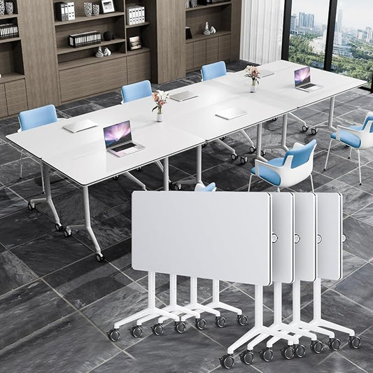 Conference Table, Folding Conference Tables for 2-20 People, Modern Conference Room Table with Wheels, Super Sturdy Large Rectangle Mobile Meeting Seminar Tables for Office (4PCS 47.2in)