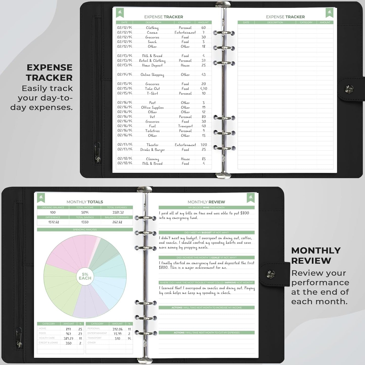 Clever Fox Budget Planner Binder – Monthly Financial Organizer Book with Pockets, Bill Tracker, Expense Tracker & Cash Envelopes – Undated Finance Journal for Budgeting – 7″ x 9″ (Black)