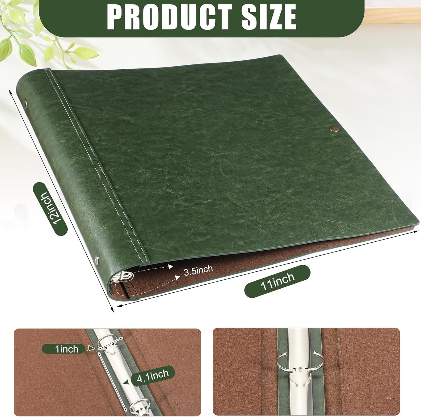 Teling Leather 3 Ring Binder Holds 8.5 x 11 Inch Paper Binder Organizer Vintage Faux Leather Portfolio Folder Planner for Office Home Document Photo Diary Supplies (Dark Green)