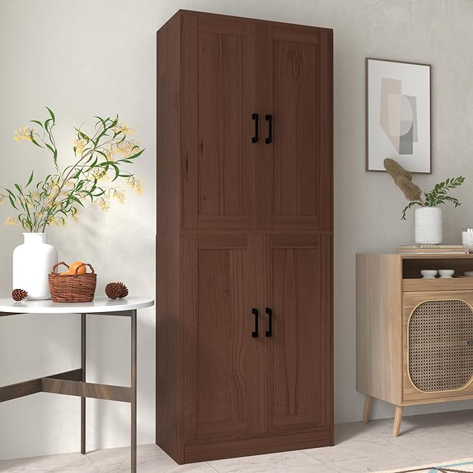 Brown Kitchen Pantry, 71" Tall Cabinet with Doors, Hutch with Storage for Dining Room