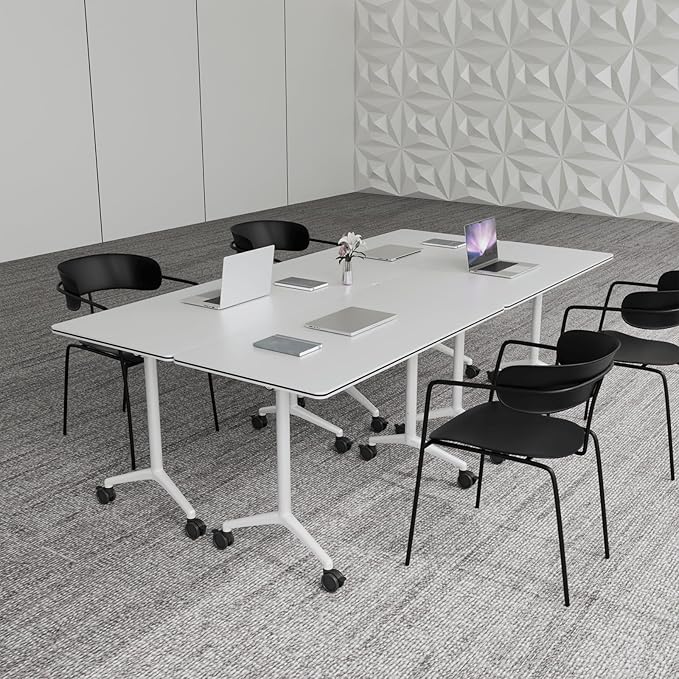Conference Table,Folding Conference Room Tables Portable Rolling Conference Training Table with Silent Wheels,Mobile Meetings Flip Top Tables for Offices Classrooms Meeting Room (4Pack 70.8in)