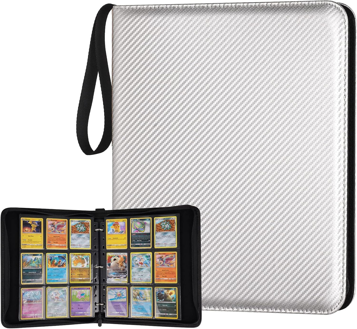 9 Pocket Card Binder, Premium Zip Trading Card Binder, 720 Double Sided Pocket PU Card Collection Binder, Collector Card Album, Card Folder for MTG, TCG, Sports Cards, Game Cards (Silver)