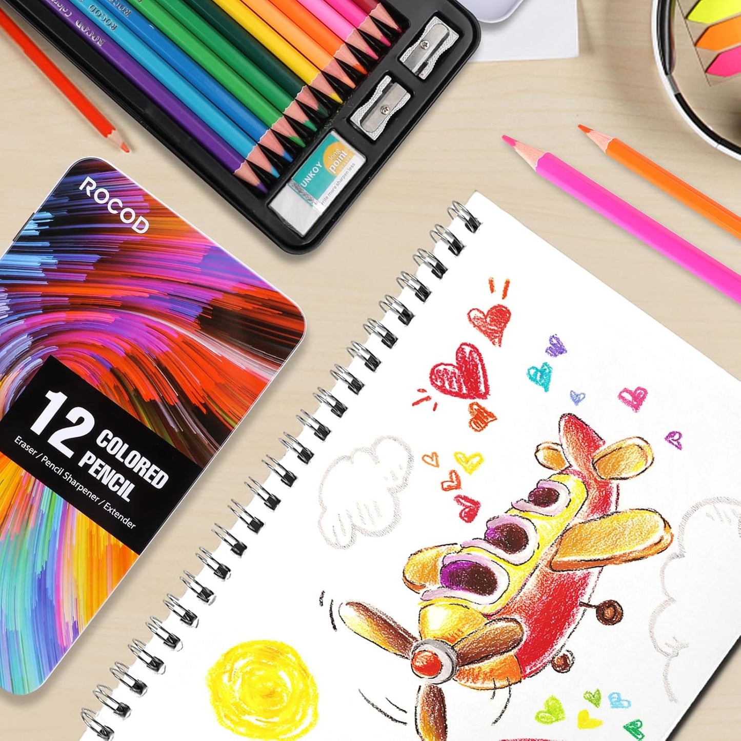 12-Color Colored Pencils Professional Coloring Pencils for Kids and Adults Art Color Drawing Pencil Set