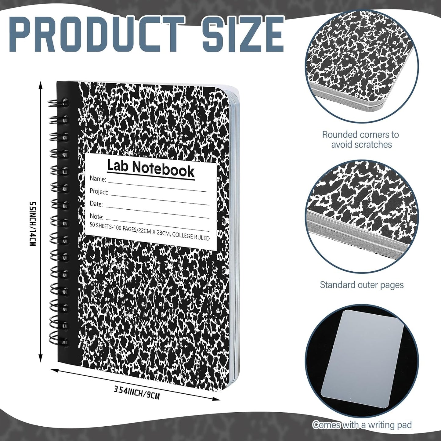 2 Pack Mini Carbonless Lab Notebook Carbon Copy 3.5'' x 5.5'' Laboratory Engineering Chemistry Computation Notebook Science Grid Contains 50 Set Pages 100 Sheets Total Coil Binding(Black)