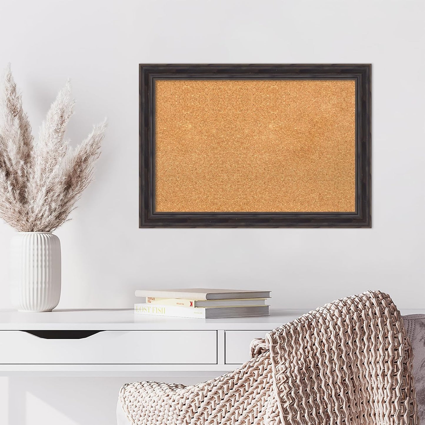 Amanti Art Natural Cork Board for Wall, 19x27 Vision Board with Brown Wood Frame, Medium Corkboard Office Decor for Home Organization, Rustic Farmhouse Corkboard Pinboard to display items for home