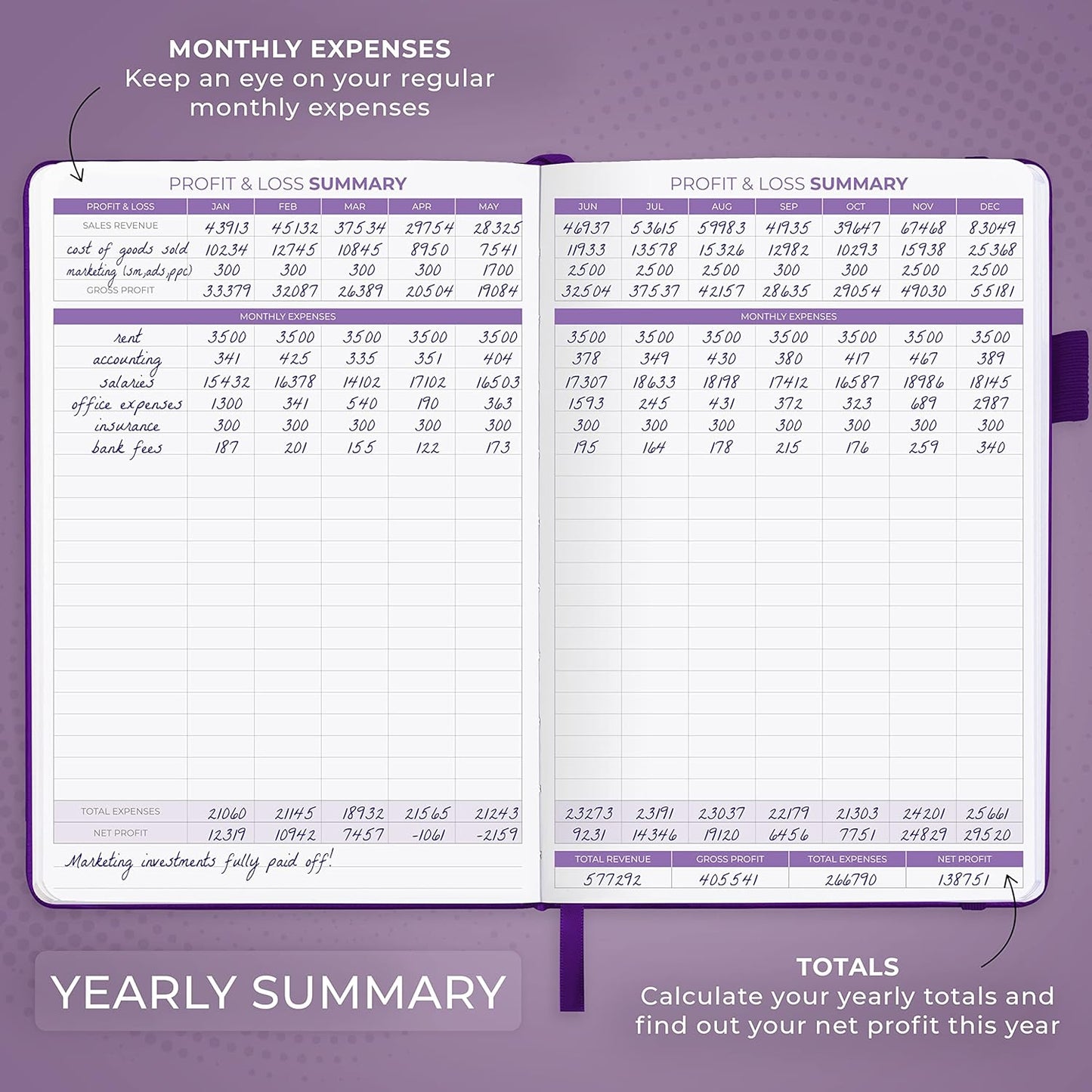 Clever Fox Income & Expense Tracker – Accounting & Bookkeeping Ledger Book for Small Business – 1-Year Record Notebook, A5 (Purple)