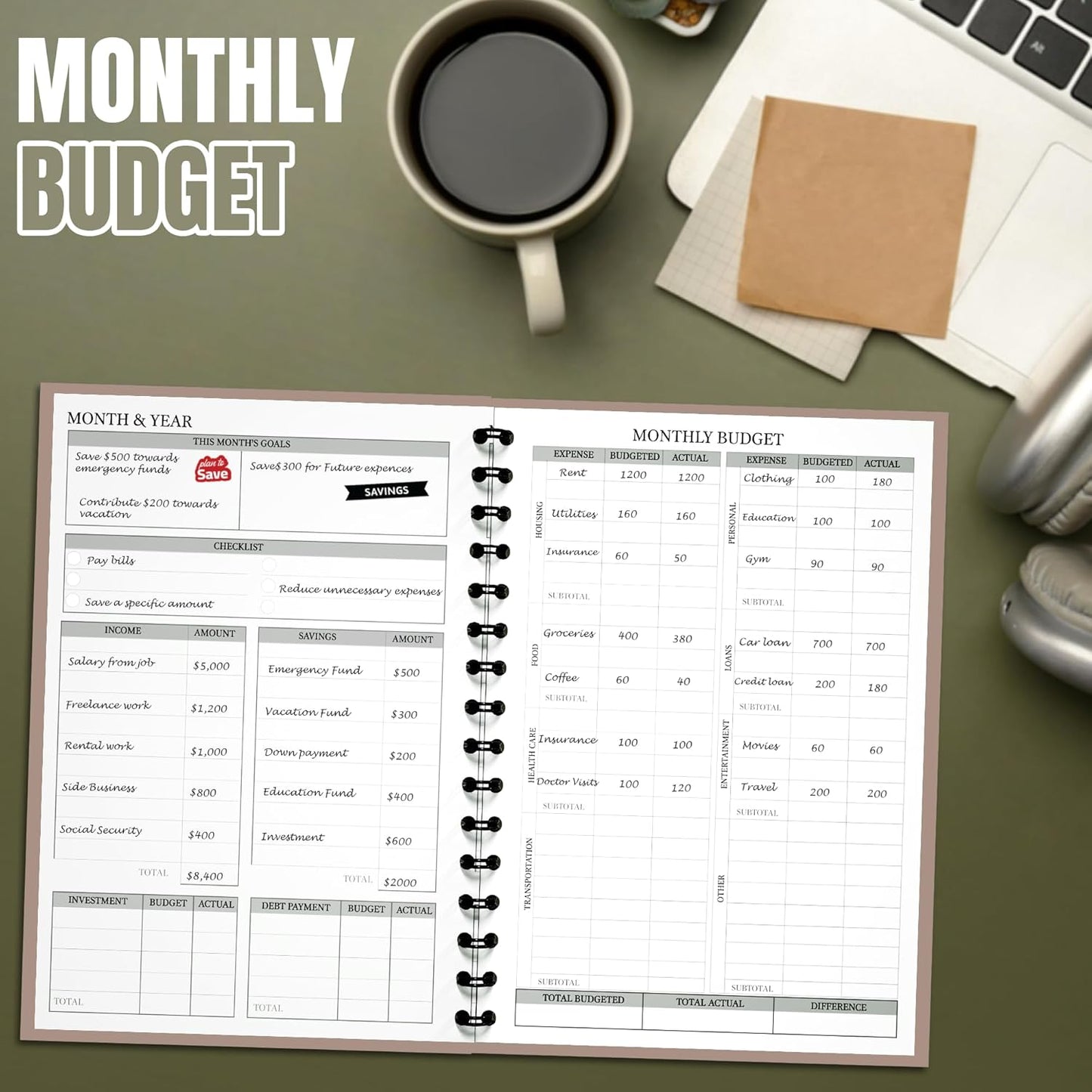 Budget Planner and Monthly Bill Organizer - Financial Planner Organizer Budget Book with Sticker Sheets - Bill Tracker Notebook | Budgeting Book with Debt, Saving and Expense Trackers - A5