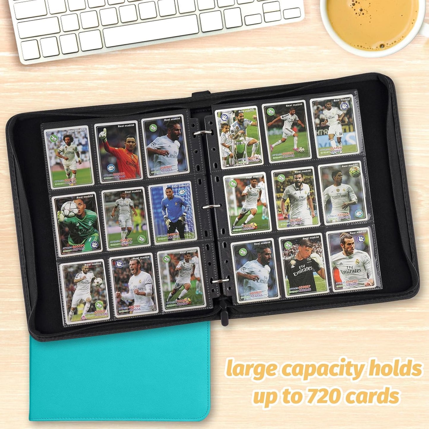 9 Pocket Card Binder, Premium Zip Trading Card Binder, 720 Double Sided Pocket PU Card Collection Binder, Collector Card Album, Card Folder for MTG, TCG, Sports Cards, Game Cards (LAKE BLUE)