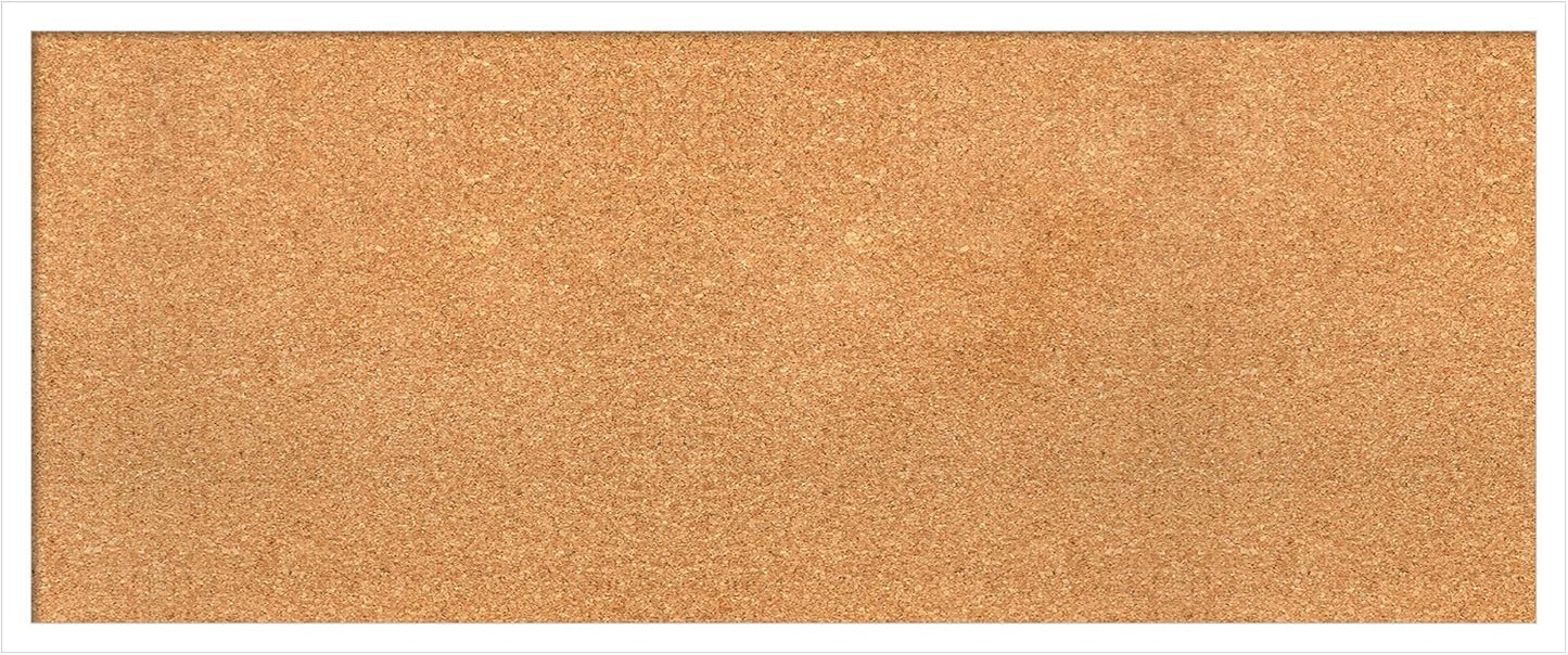 Amanti Art Natural Cork Board for Wall, 17x41 Vision Board with White Frame, Large Corkboard Office Decor for Home Organization, Modern Corkboard Pinboard to Display Items for Home Organization in