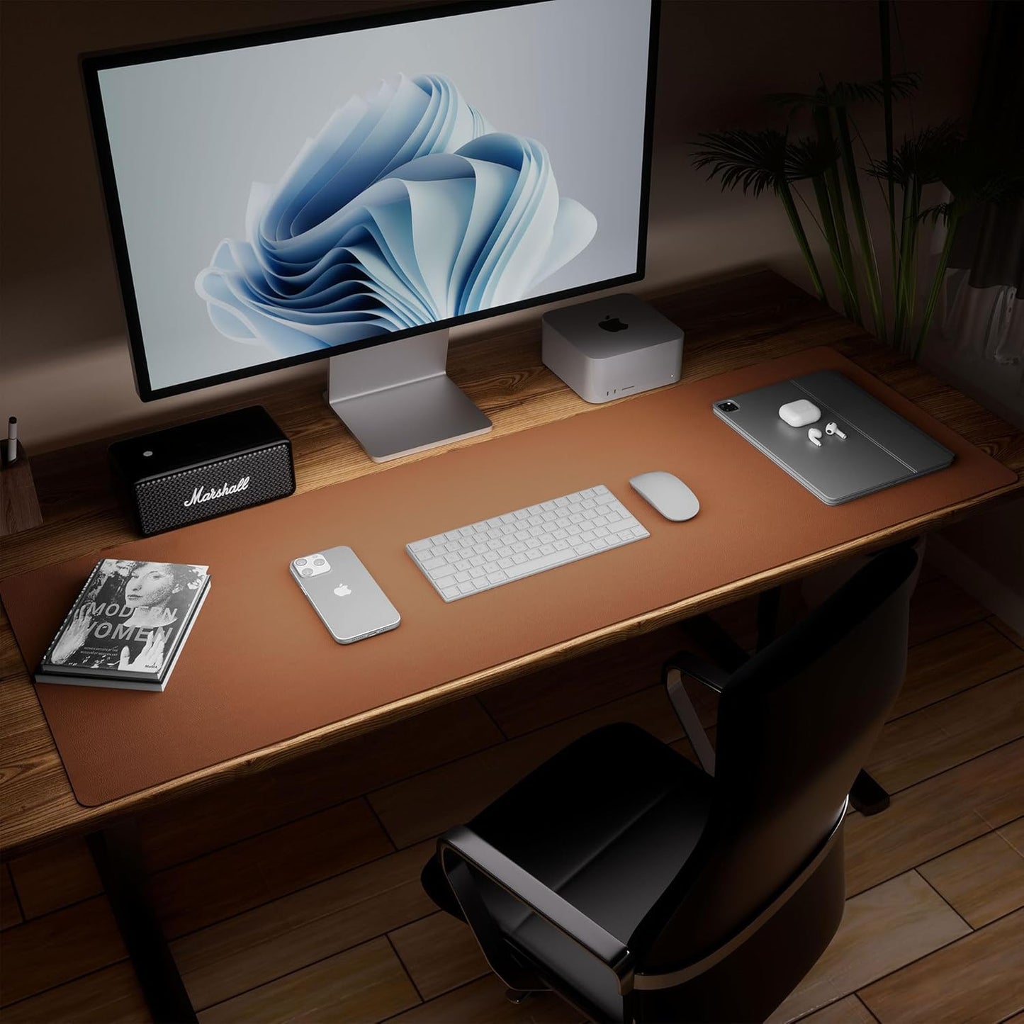 Aothia Leather Desk Pad Protector, Office Mat, Large Mouse Pad, Laptop Desk Pad, Non-Slip PU Leather Blotter, Waterproof Writing Pad for Office and Home (Brown, 47" x 17")