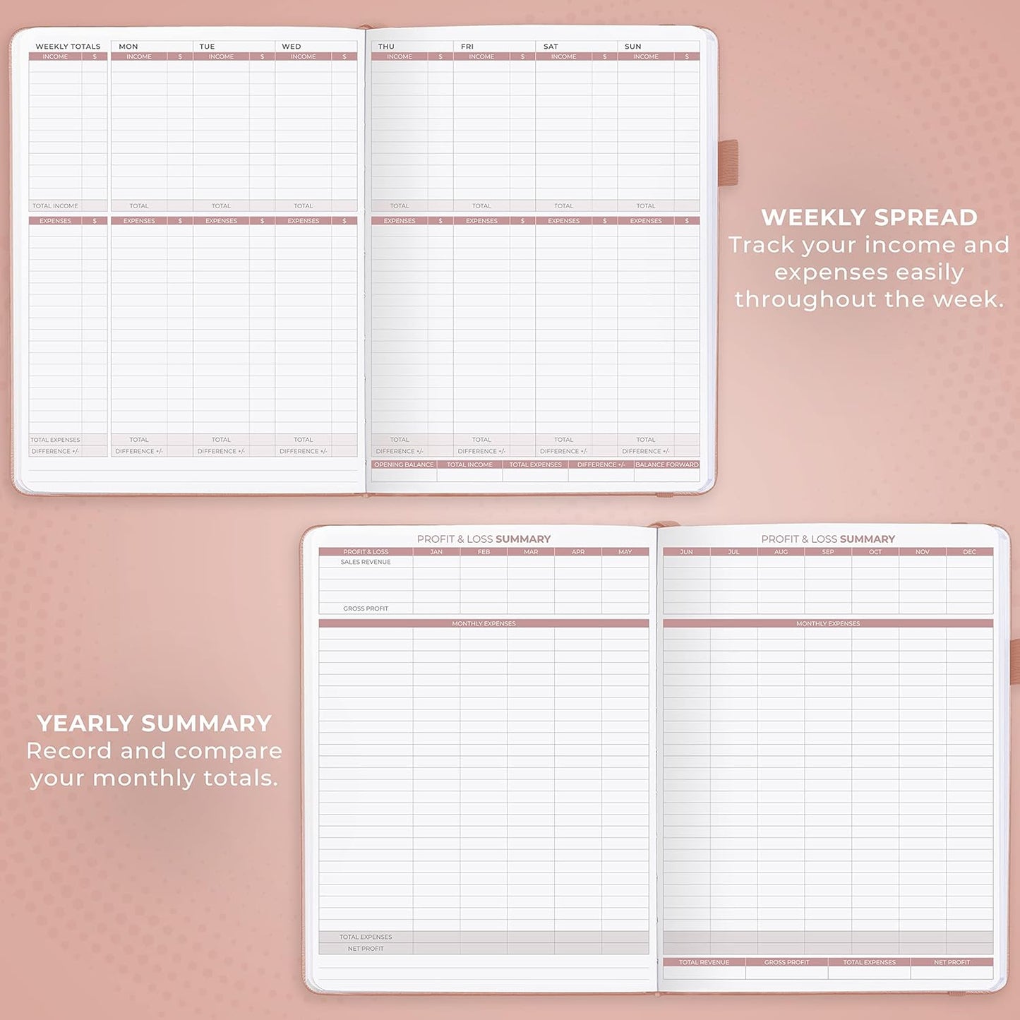 Clever Fox Income & Expense Tracker Large – Accounting & Bookkeeping Ledger Book for Small Business – 2-Year Record Notebook, A4 (Rose Gold)