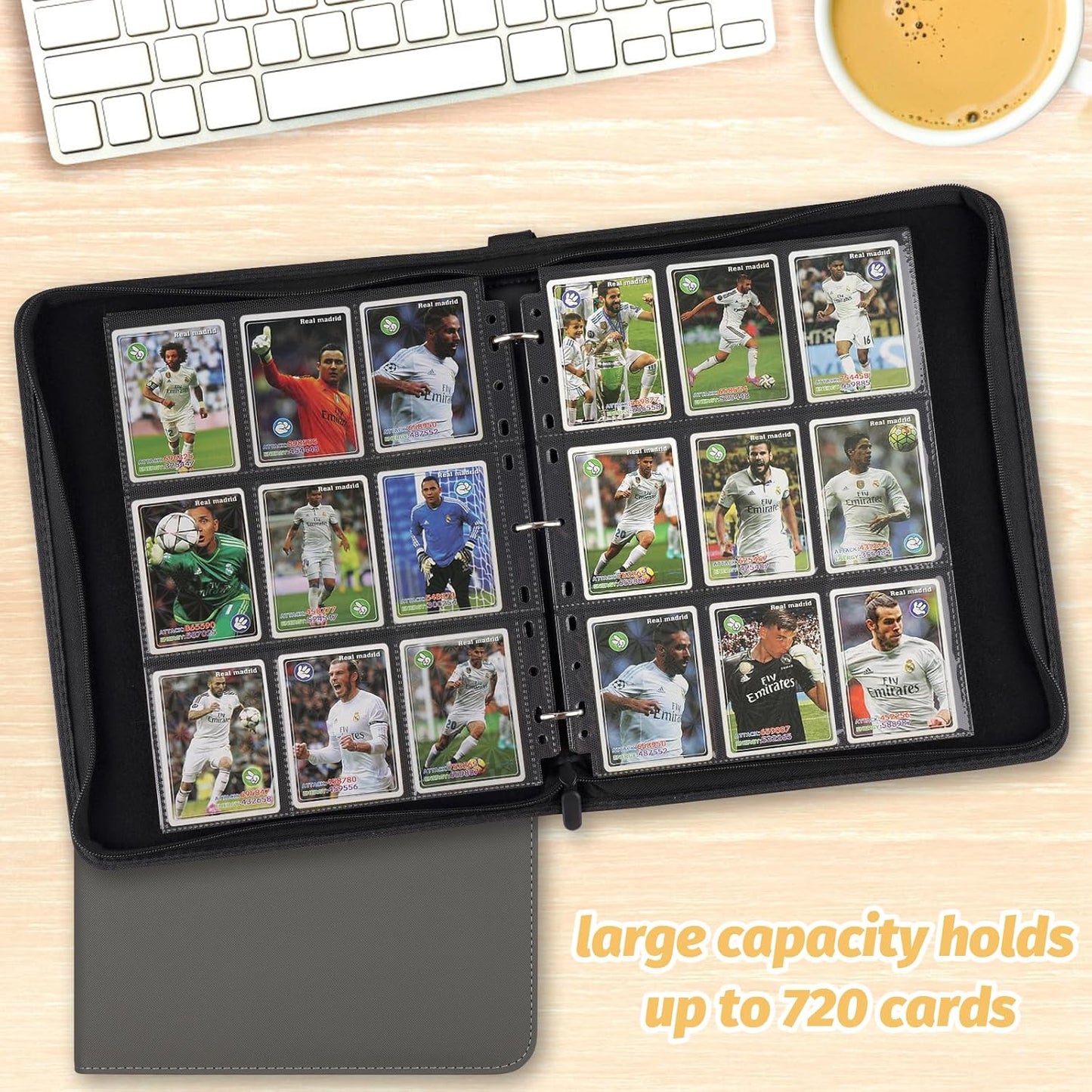 9 Pocket Card Binder, Premium Zip Trading Card Binder, 720 Double Sided Pocket PU Card Collection Binder, Collector Card Album, Card Folder for MTG, TCG, Sports Cards, Game Cards (GREY)