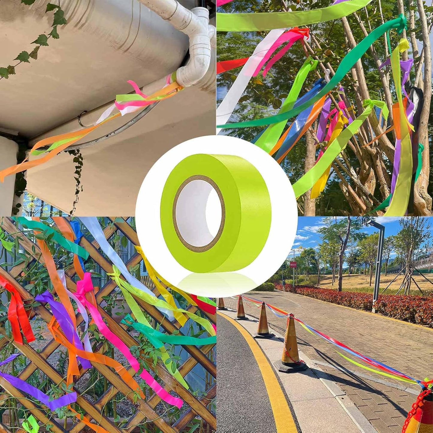 6 Pack Yellow Flagging Tape, Non-Adhesive Plastic Ribbon Neon Marking Roll, 1inch*600ft, Marking Tape for Tree Marking, Hunting, Boundaries and Hazardous Areas,Trail Marking