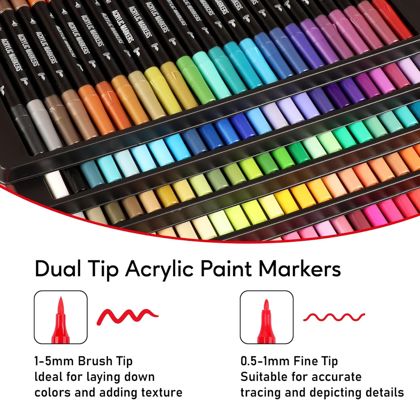 120 Colors Acrylic Paint Markers, Dual Tip Fine Tip and Brush Tip Pens Contain 24 Metallic Color for Stone, Wood, Calligraphy, Canvas, Ceramic, Metal, Glass, Rock Painting, DIY Crafts