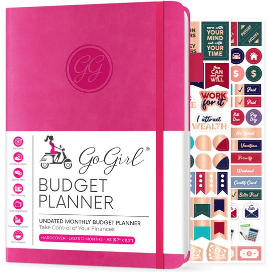 GoGirl Budget Planner – Monthly Financial Planner Organizer Budget Book. Expense Tracker Notebook Journal to Control Money, A5 (Hot Pink)
