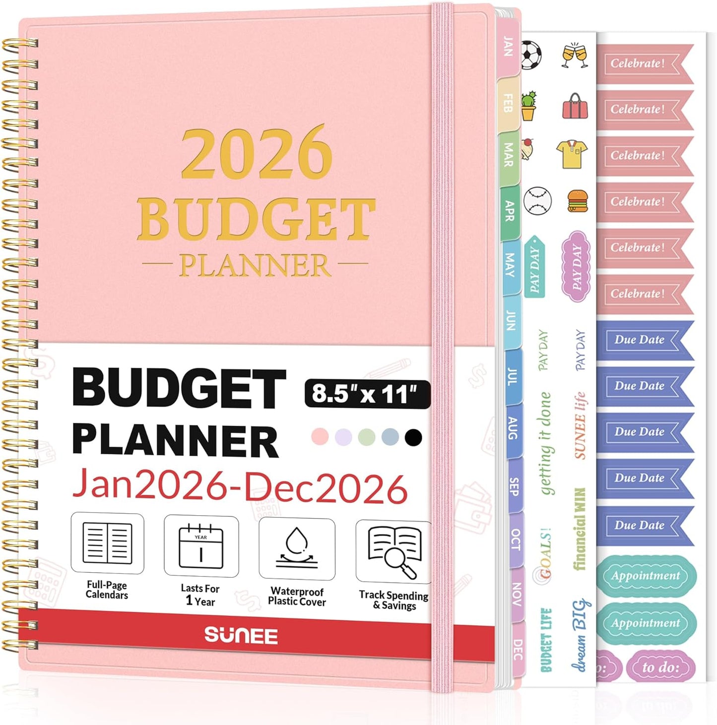 2026 Budget Planner - Monthly Budget Book from JAN 2026 - DEC 2026 with Expense Tracker Notebook, A4 Size (8.5" x 11") Bill Organizer & Finance Planner Account Book to Manage Your Finances, Pink