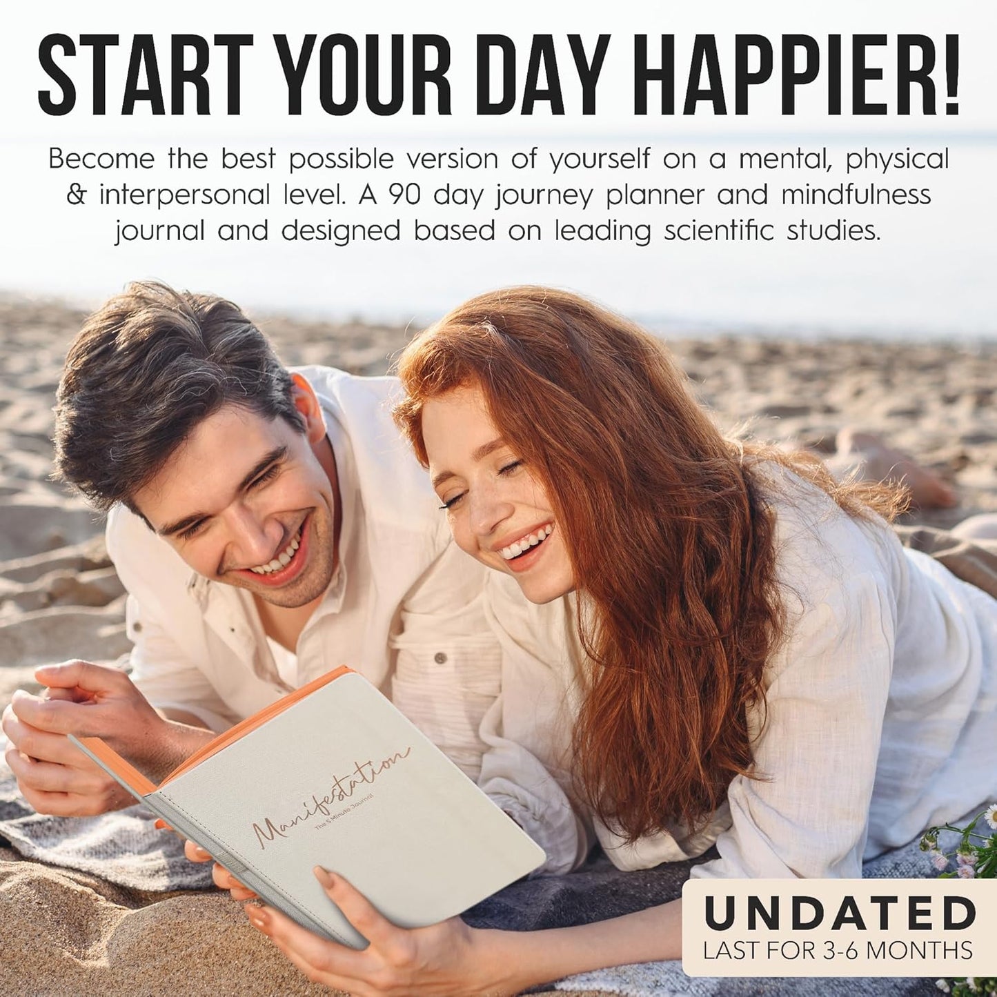 Gratitude Journal for Women & Men - 5 Minute Self Care Journal | 90-Day Undated Daily Planner for Positivity, Affirmations & Manifestation | Guided Mindfulness, Reflection | Vision Board + Stickers