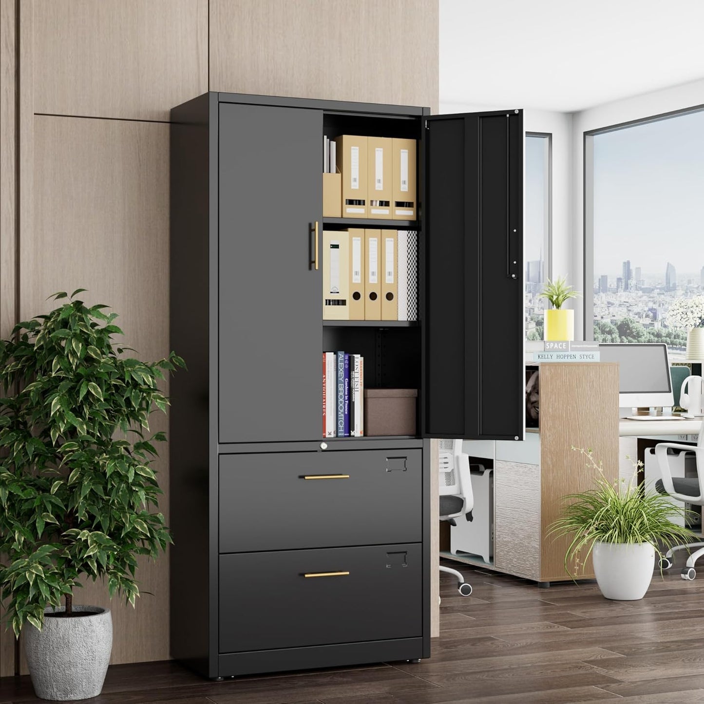 2 Drawer Lateral File Cabinet with Lock, Metal Filing Storage Cabinet with Locking Doors and 2 Adjustable Shelves for Home, Office, School, Fits A4/Letter/Legal Size Folders, Assembly Required
