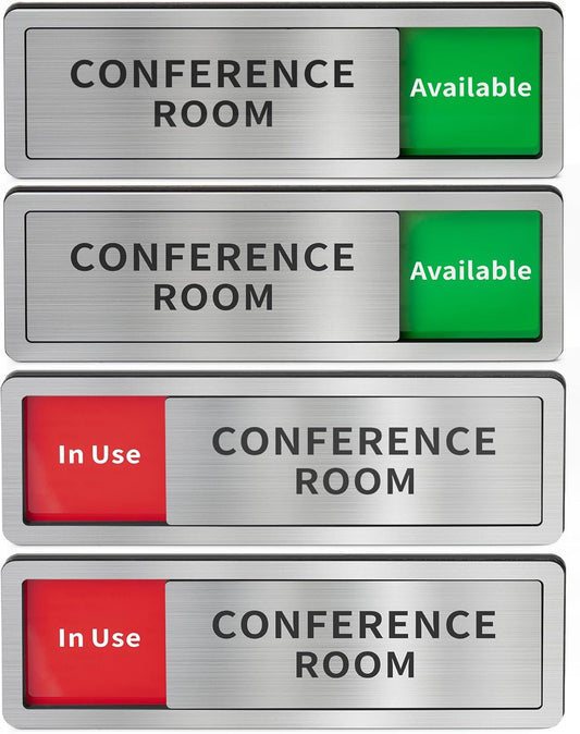 2 Pack Conference Room Office Door Signs Do Not Disturb, In Use/Available Slider Sign for Home Office Wellness Conference Vacant Occupied Privacy Slide Door Sign,Brushed Silver 8" x 2.6"
