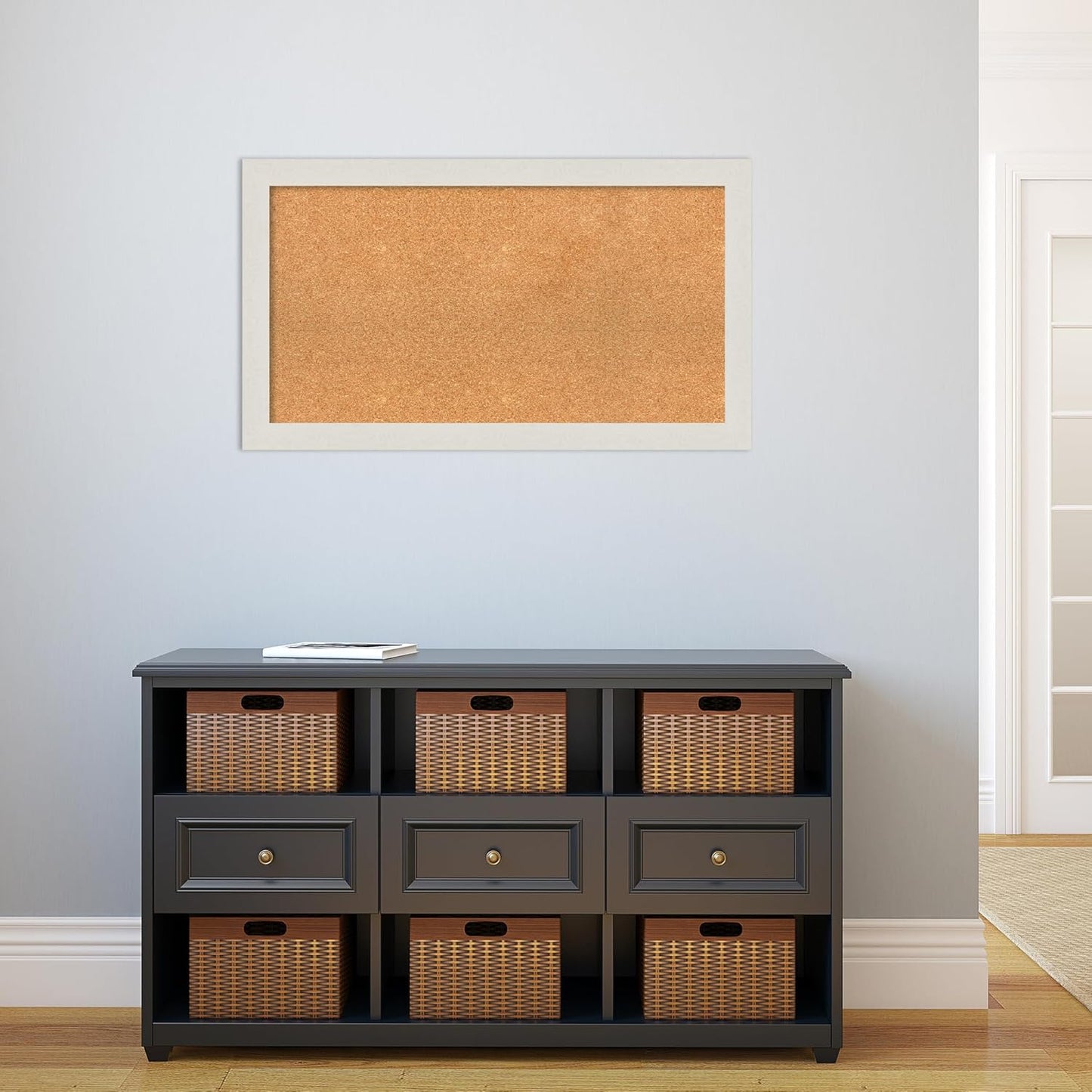 Amanti Art Natural Cork Board for Wall, 21x37 Vision Board with White Frame, Large Corkboard Office Decor for Home Organization, Country Rustic Corkboard Pinboard to Display Items for Home