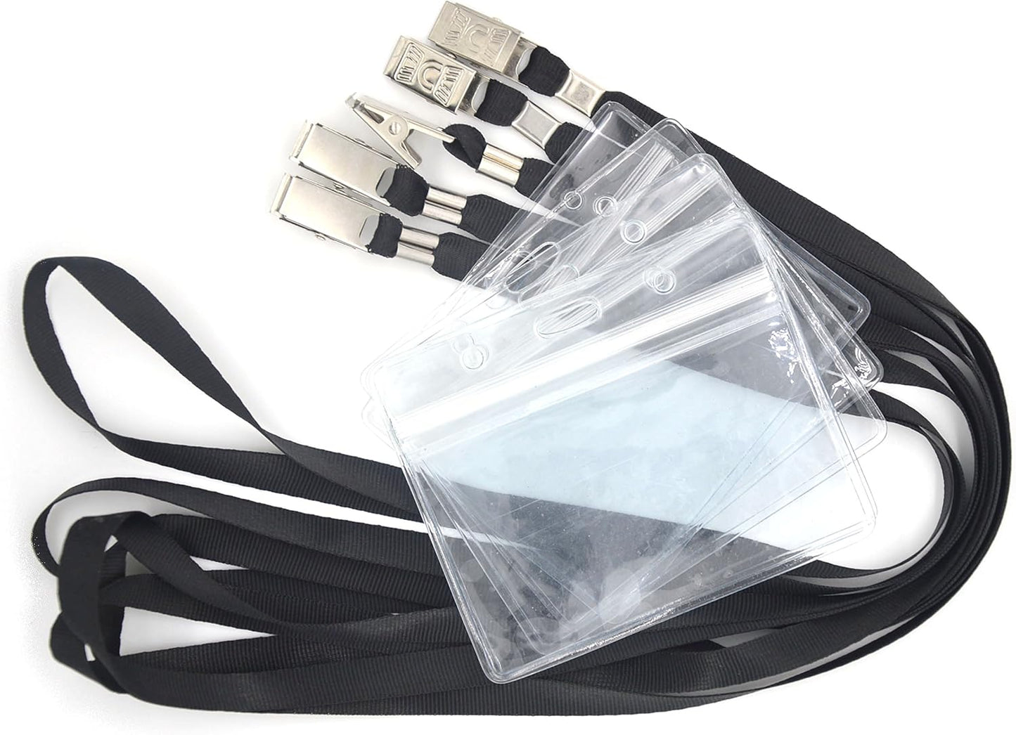 Bird Fiy 50 Pcs Waterproof Type Clear Plastic Horizontal Name Tag Badge Id Card and 50 Pcs Black Nylon Lanyard