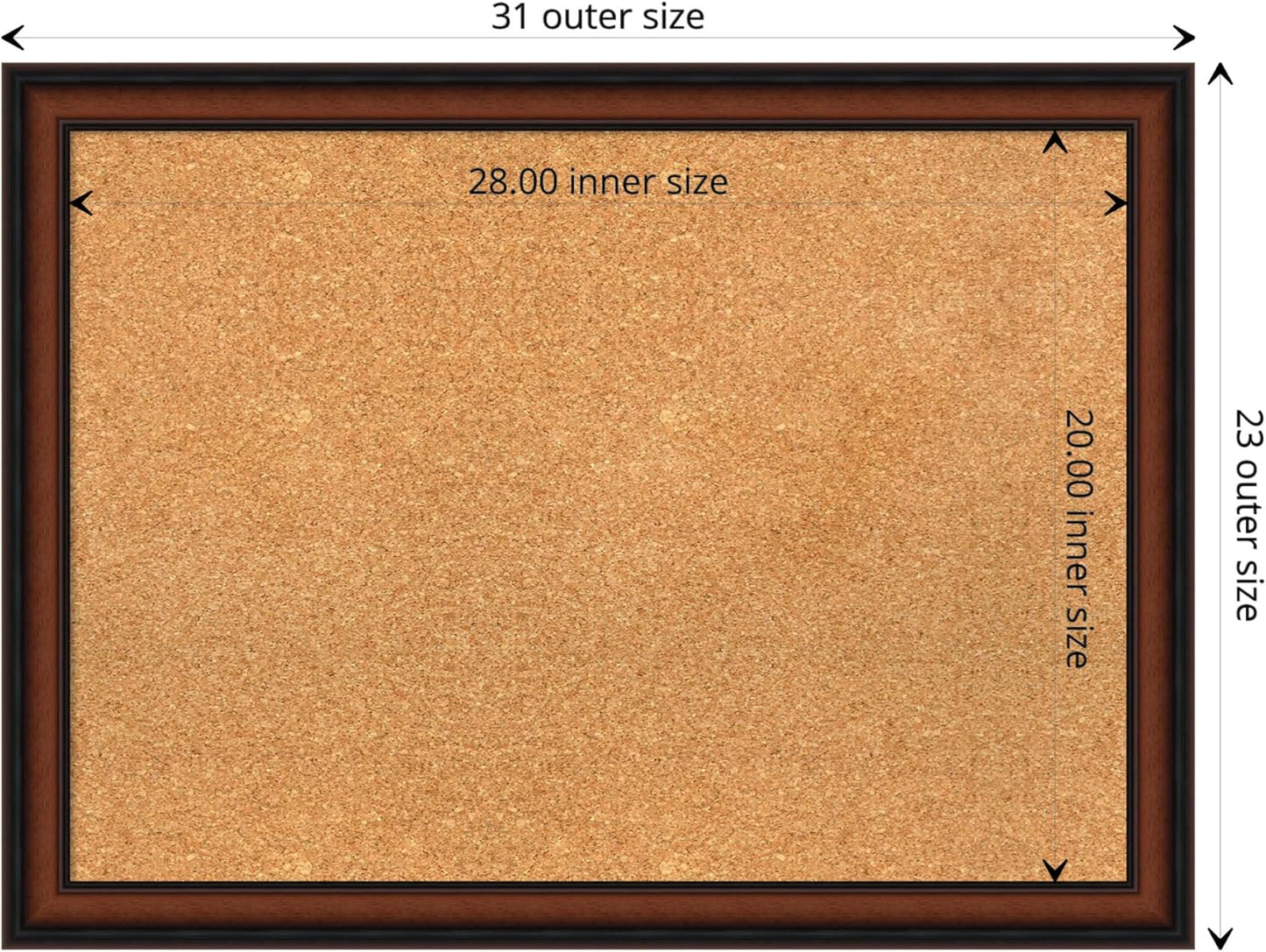 Amanti Art Natural Cork Board for Wall, 23x31 Vision Board with Brown Wood Frame, Medium Corkboard Office Decor for Home Organization, Traditional Corkboard Pinboard to display items for home