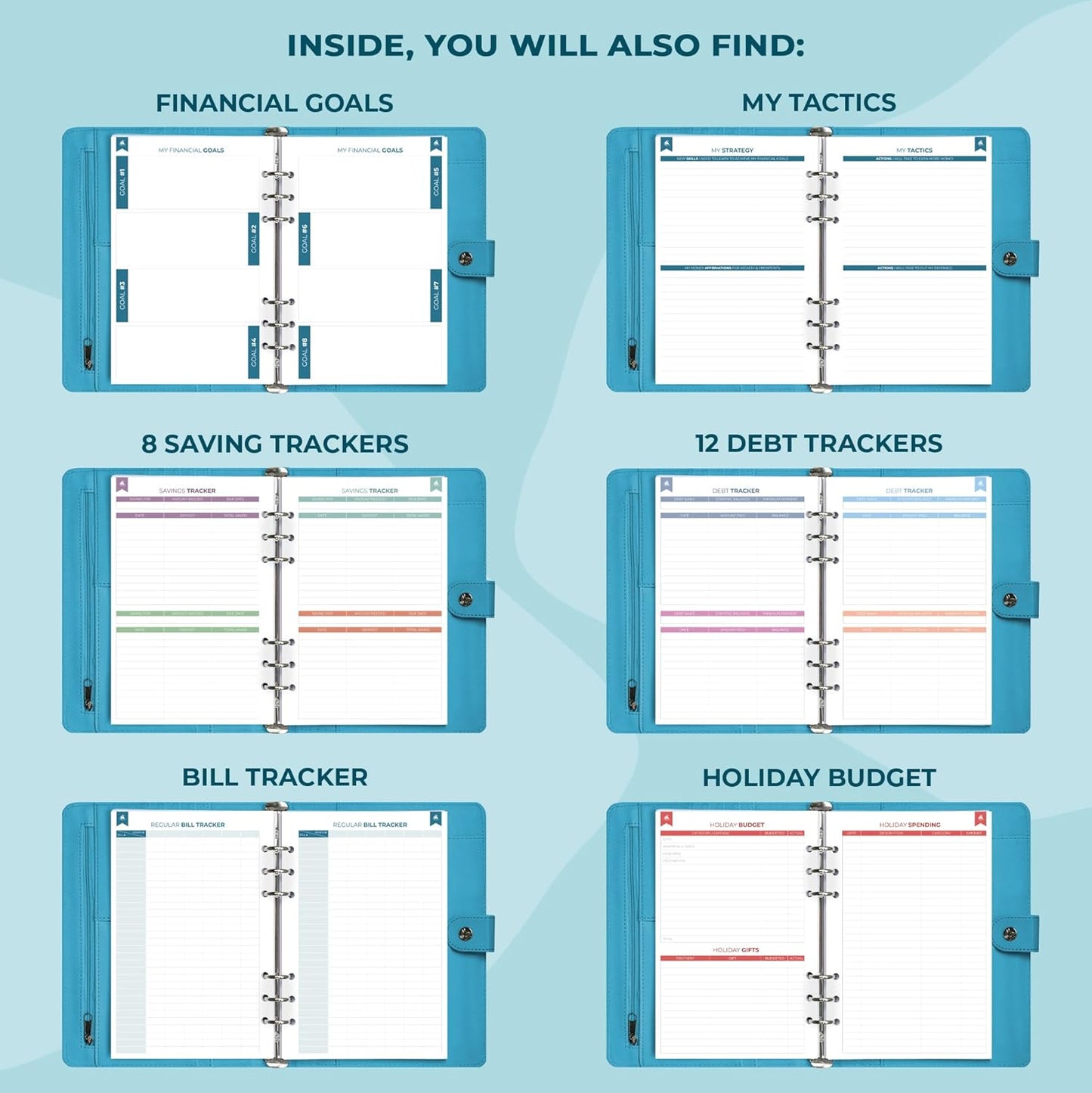 Clever Fox Budget Planner Binder – Monthly Financial Organizer Book with Pockets, Bill Tracker, Expense Tracker & Cash Envelopes – Undated Finance Journal for Budgeting – 7″ x 9″ (Turquoise)