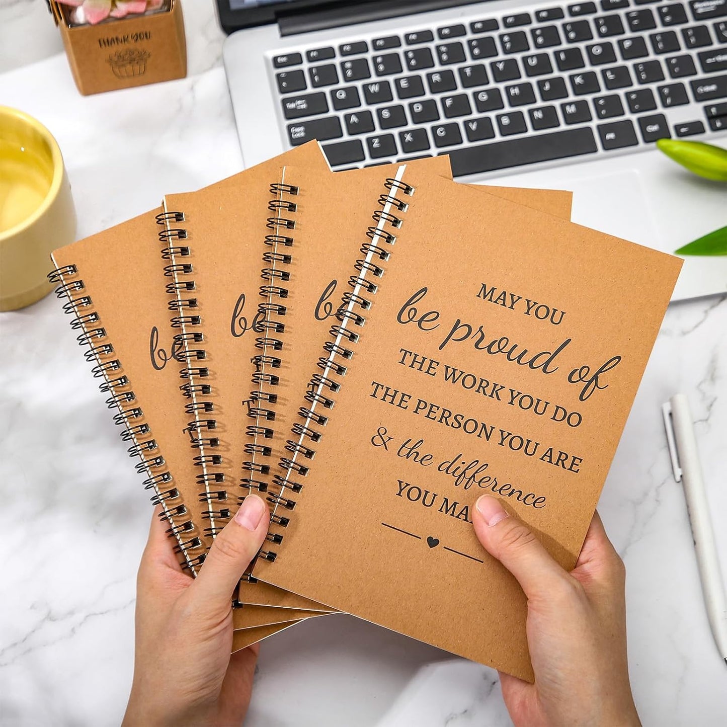 Colarr 60 Pcs A5 Inspirational Spiral Notebook Bulk Appreciation Gift 6x8 Inch Motivational Notepad 100 Page/50sheet Lined College Ruled Journal for Employee Coworker Teacher Nurse (Brown)