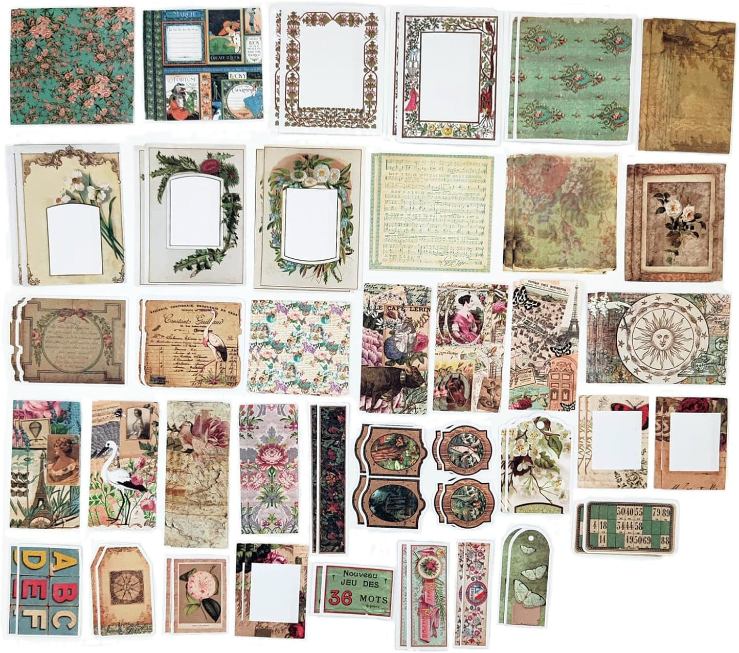 200PCS Vintage Scrapbooking Supplies Pack, Aesthetic Scrapbook Sticker Paper Art Journaling Kit for Bullet Junk Journals,Planner,Cottagecore Decor Gifts (Green Vintage Collection)