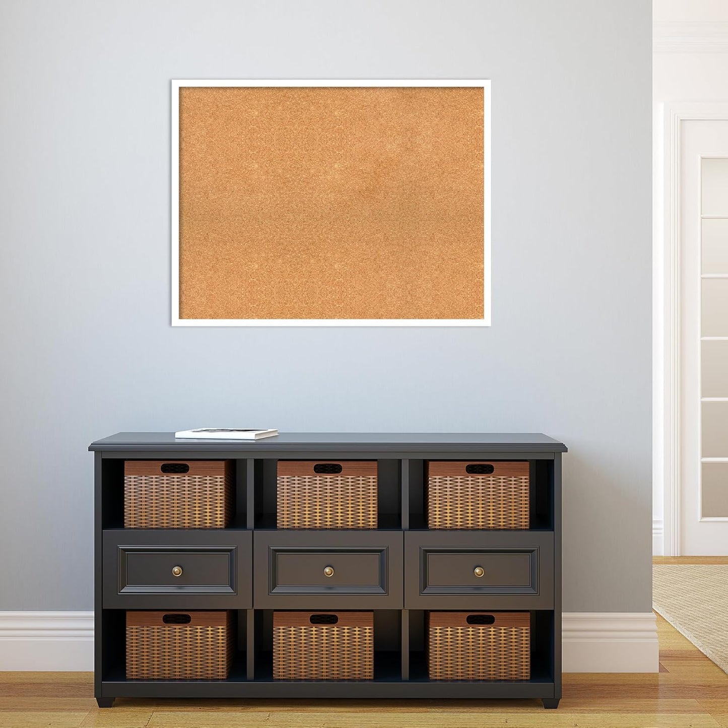 Amanti Art Natural Cork Board for Wall, 27x35 Vision Board with White Frame, Large Corkboard Office Decor for Home Organization, Modern Corkboard Pinboard to Display Items for Home Organization in