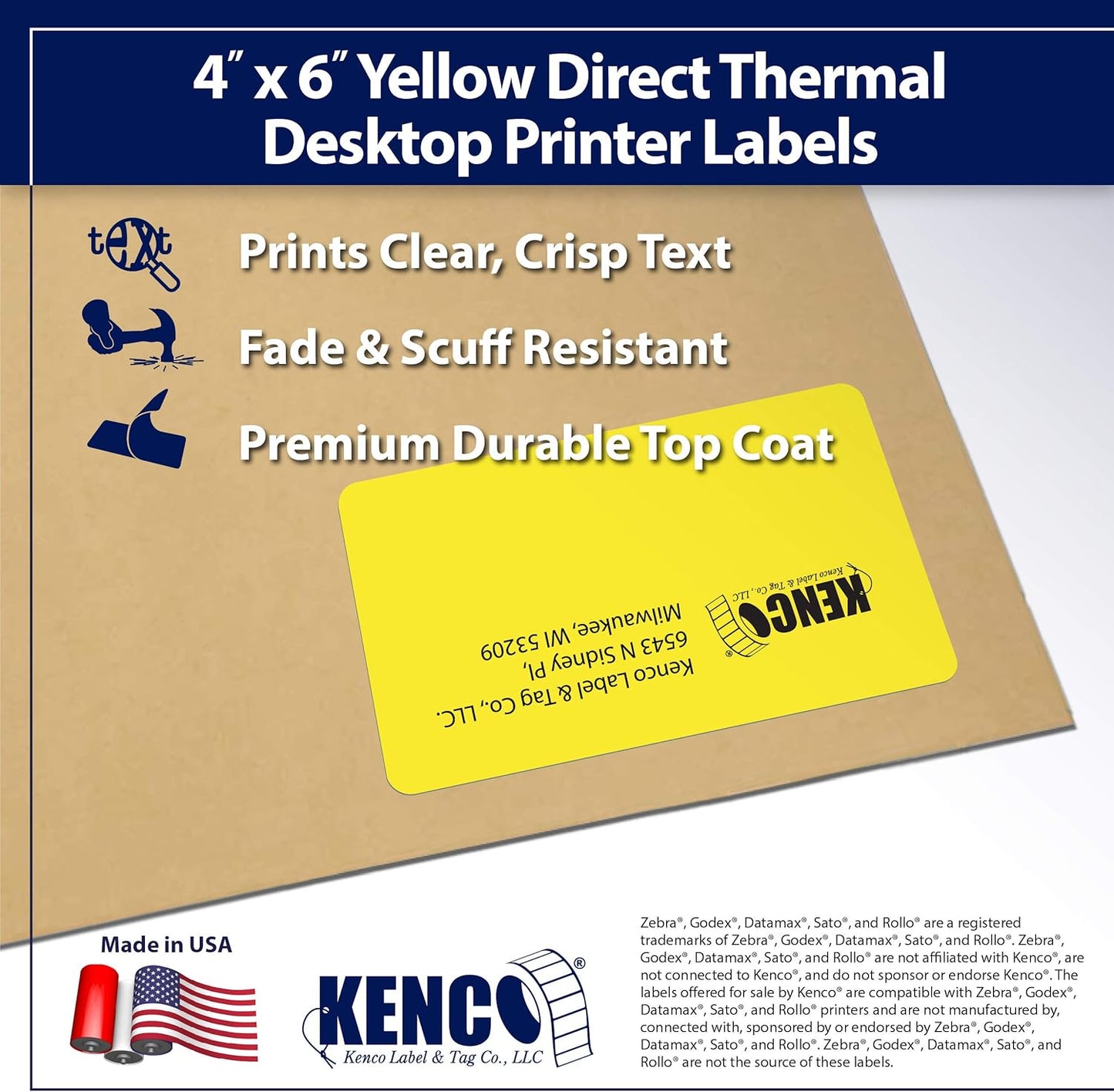 4" X 6" Direct Thermal Perforated Stickers Labels for Shipping Labels, Inventory, and Color Coding - Compatible with Zebra, Rollo, Godex and More (Yellow, 48 Rolls)