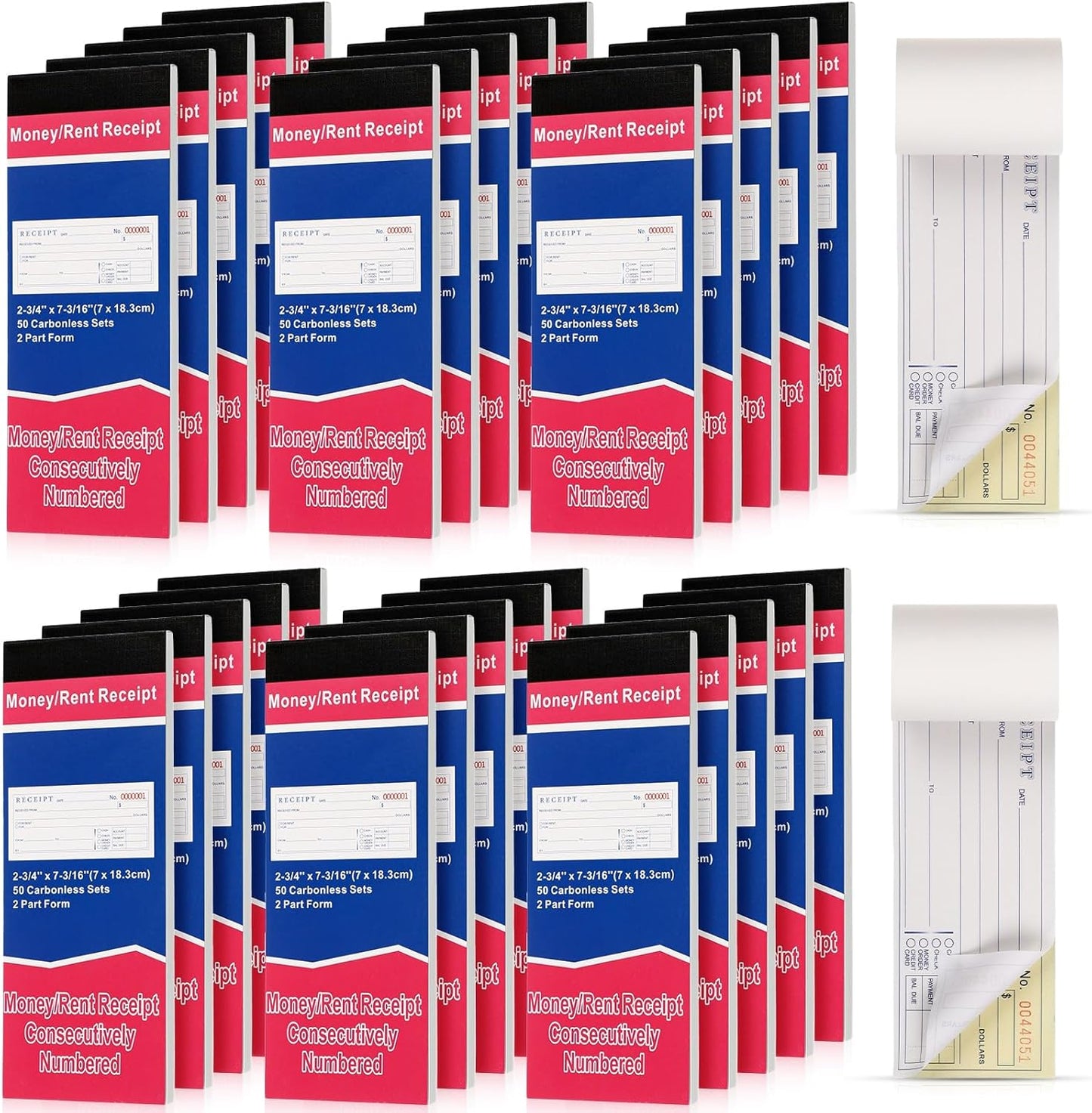 Crtiin 30 Pads Money and Rent Receipt Book 2.75 x 7.2 Inch Bound Cover 2 Part Carbonless Receipt Book with Carbonless Copies Receipt Log Book 50 Sets Per Book