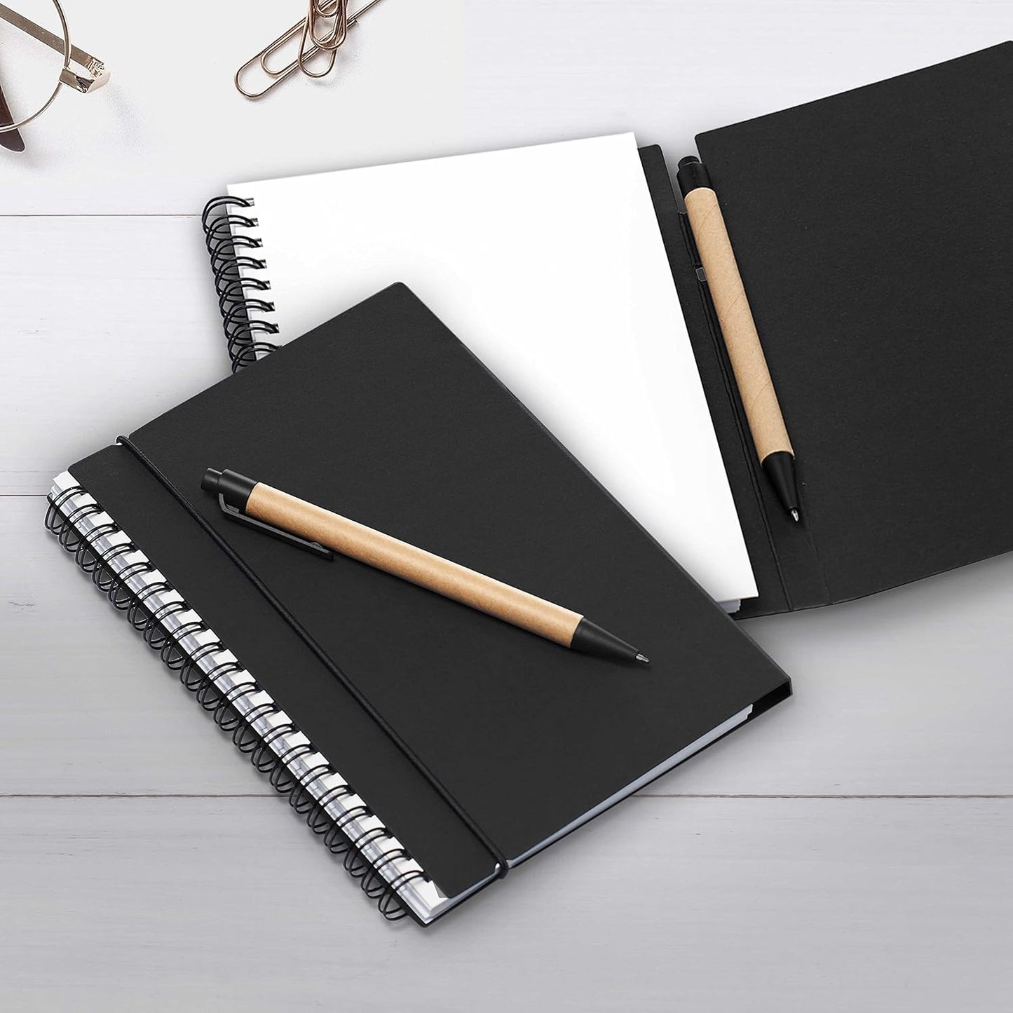 DISCOUNT PROMOS Spiral Notebooks with Elastic Closure Set of 10, Bulk Pack - Perfect for School, Office, Business and More - Black