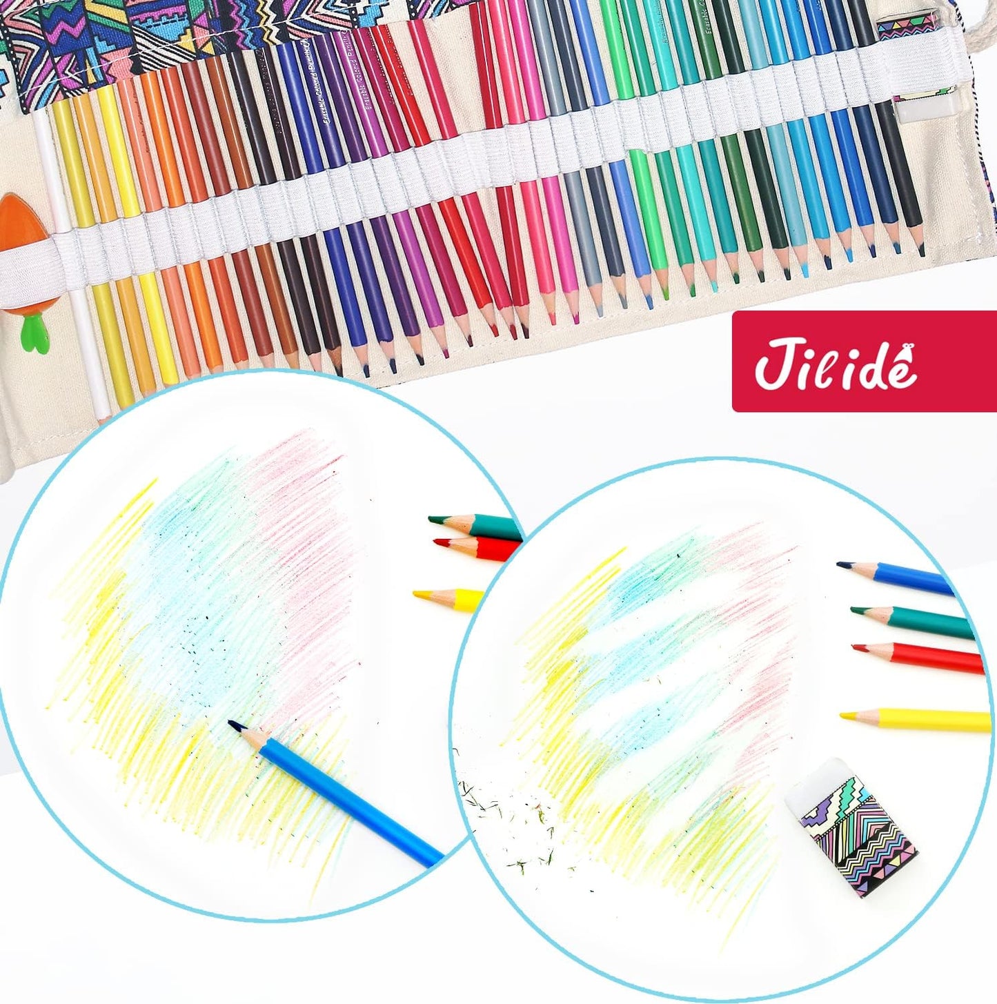 Erasable Colored Pencils Set for Adults and Kids 36 Count Coloring Pencils for Drawing, Sketching, Adult Coloring Books with Eraser, Sharpener, Canvas Pencil Roll Wrap Back to School Supplies