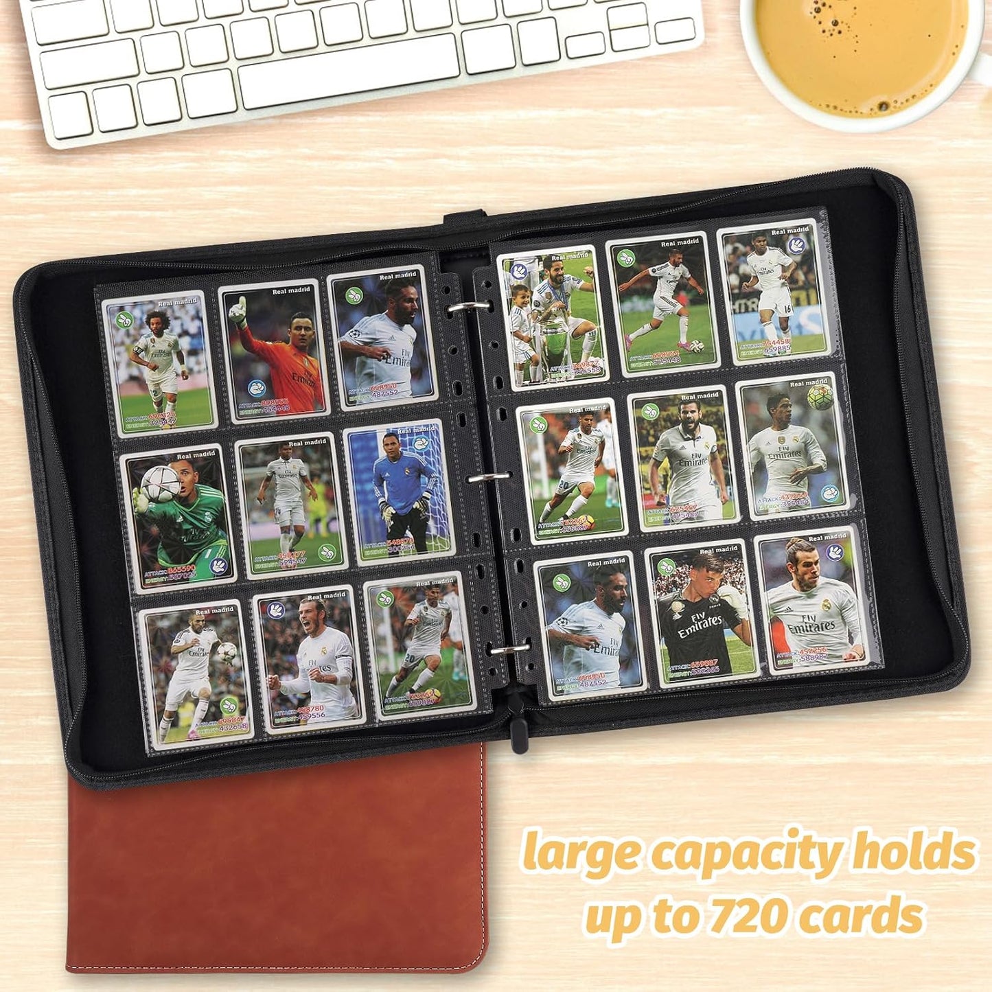9 Pocket Card Binder, Premium Zip Trading Card Binder, 720 Double Sided Pocket PU Card Collection Binder, Collector Card Album, Card Folder for MTG, TCG, Sports Cards, Game Cards (Brown1)