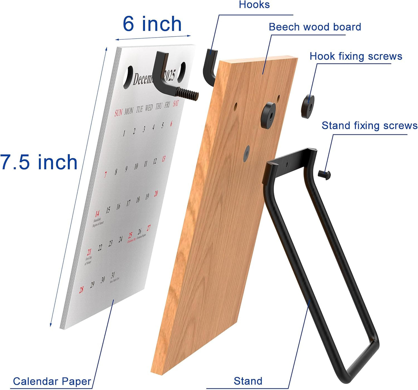2025 2006 Retro Desktop Calendar Beech Wood Calendar with Iron Brackets Suitable for Office Business Home (Beech Wood)