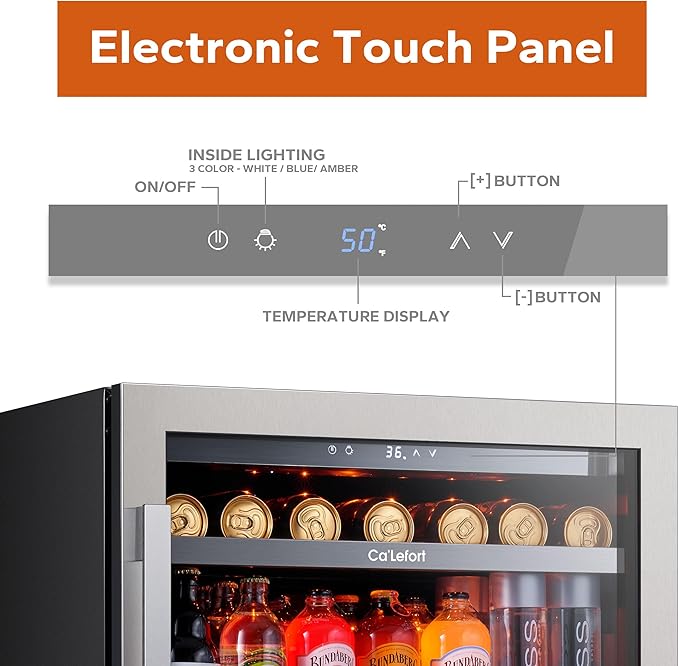 Ca'Lefort 24 Inch Beverage Refrigerator, 180 Can 34°F -54°F Beverage Fridges, Drink Fridge with Glass Door 3 LED Beverage Coolers Built in or Freestanding, Perfect for Home/Kitchen(5.65 cu.ft)