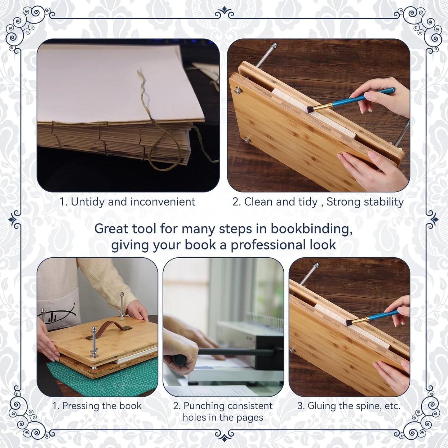 RANERVZ Large Bookbinding Press with Portable Handle, Bamboo Wood Oversized 14.8 x 11.4 Inch Ergonomic Book Binding Paper Machine Handmade DIY Craft Projects Binder Tool Supply Easy Assemble