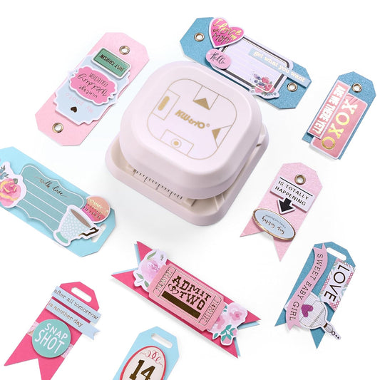 4 in 1 Tag Punch for Paper Crafts, Kaluofan 2024 New Gift Tag Marker Punch, Paper Punches for Crafting, 4 Shapes Card Making Scrapbooking Arts Corner Cutter DIY Projects