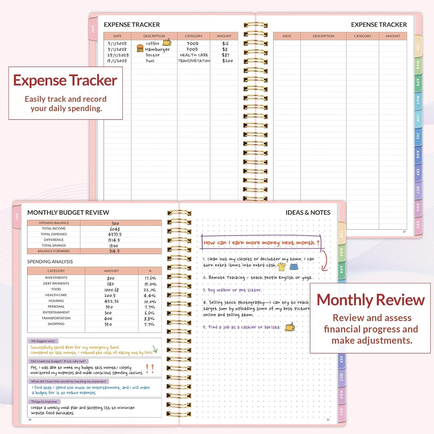 2026 Budget Planner - Monthly Budget Book from JAN 2026 - DEC 2026 with Expense Tracker Notebook, A5 Size (6.4" x 8.3") Bill Organizer & Finance Planner Account Book to Manage Your Finances, Pink