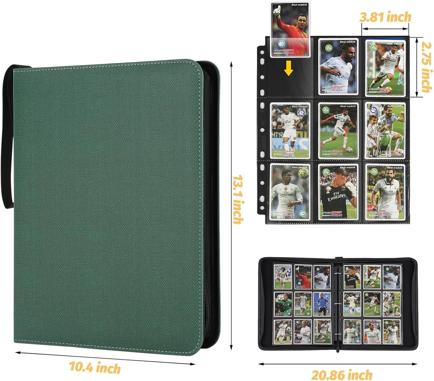 9 Pocket Card Binder, Premium Zip Trading Card Binder, 720 Double Sided Pocket PU Card Collection Binder, Collector Card Album, Card Folder for MTG, TCG, Sports Cards, Game Cards (Dark Green 1)
