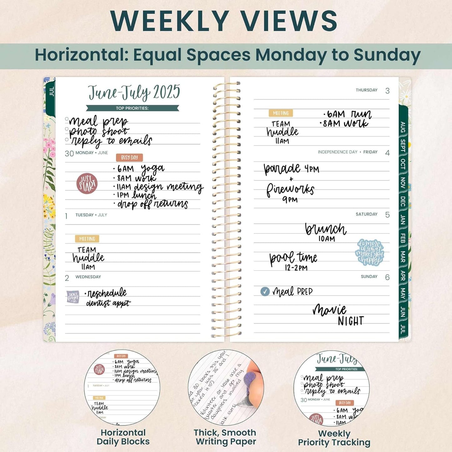 bloom daily planners 2025-2026 Academic Year Pocket Planner (July 2025 - July 2026) - 4” x 6” MINI Weekly Monthly Agenda Organizer & Calendar Book - Garden Party, Beige