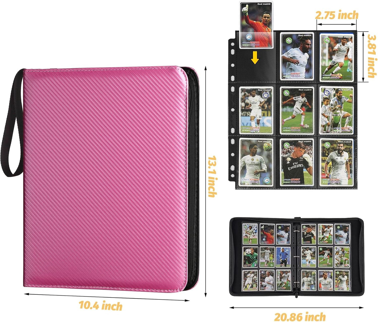 9 Pocket Card Binder, Premium Zip Trading Card Binder, 720 Double Sided Pocket PU Card Collection Binder, Collector Card Album, Card Folder for MTG, TCG, Sports Cards, Game Cards (Pink)