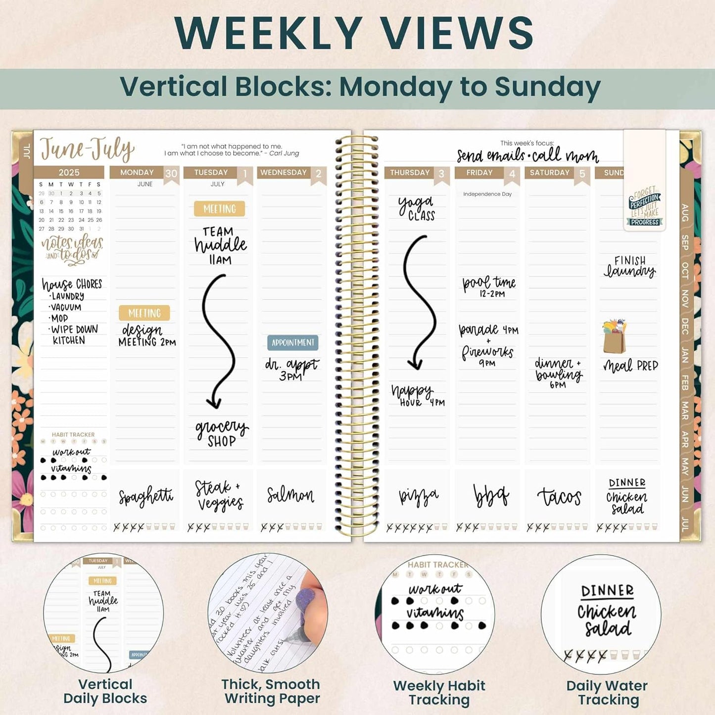 bloom daily planners 2025-2026 Hardcover Academic Year Goal & Vision Planner (July 2025 - July 2026) - Monthly & Weekly Calendar Agenda Organizer - 7.5" x 9" - Blooming Wildly