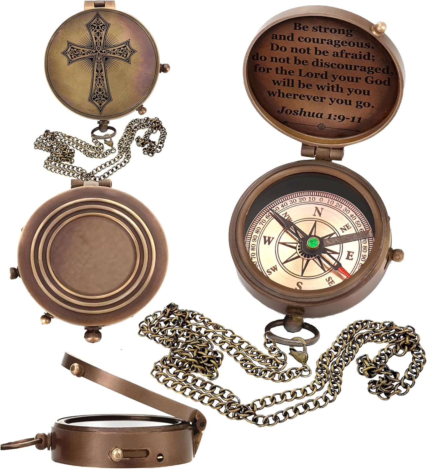 Baptism Gift Personalized Keepsake Compass Engraved Cross and Be Strong and Courageous, Confirmation Gift Ideas, Gift of Faith. Missionary